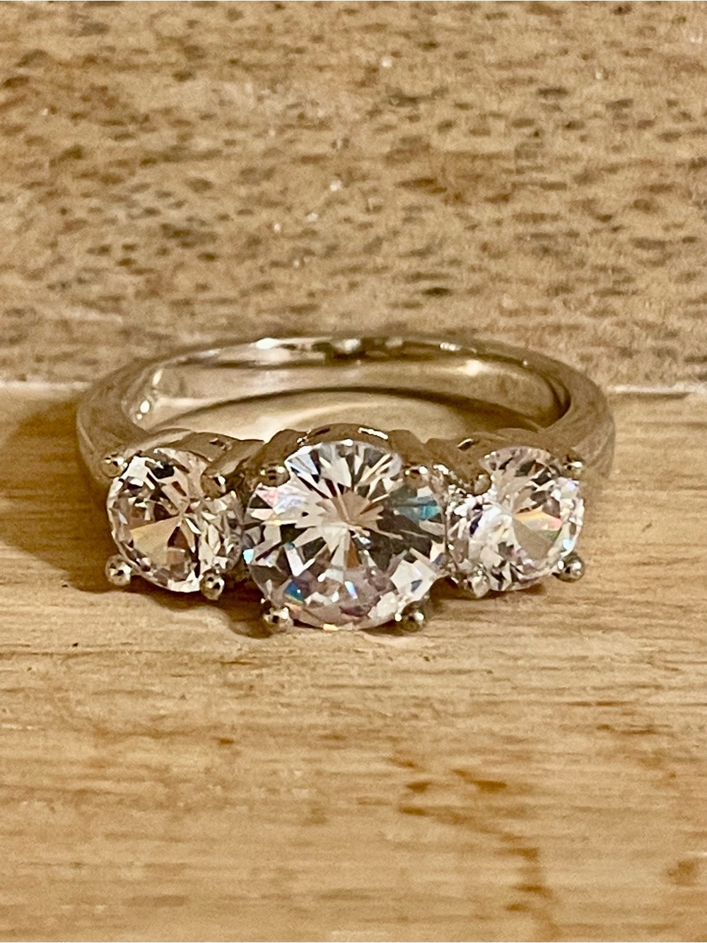 Three-Stone Cubic Zirconia Ring Set in 925 Sterling Silver Setting
